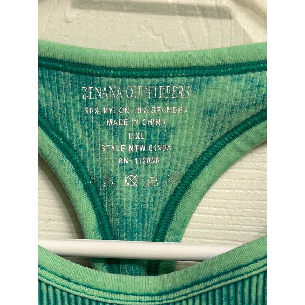 Zenana Outfitters Green Mineral Wash Ribbed Racerback Crop Top NTW-6190A L XL - Picture 3 of 5
